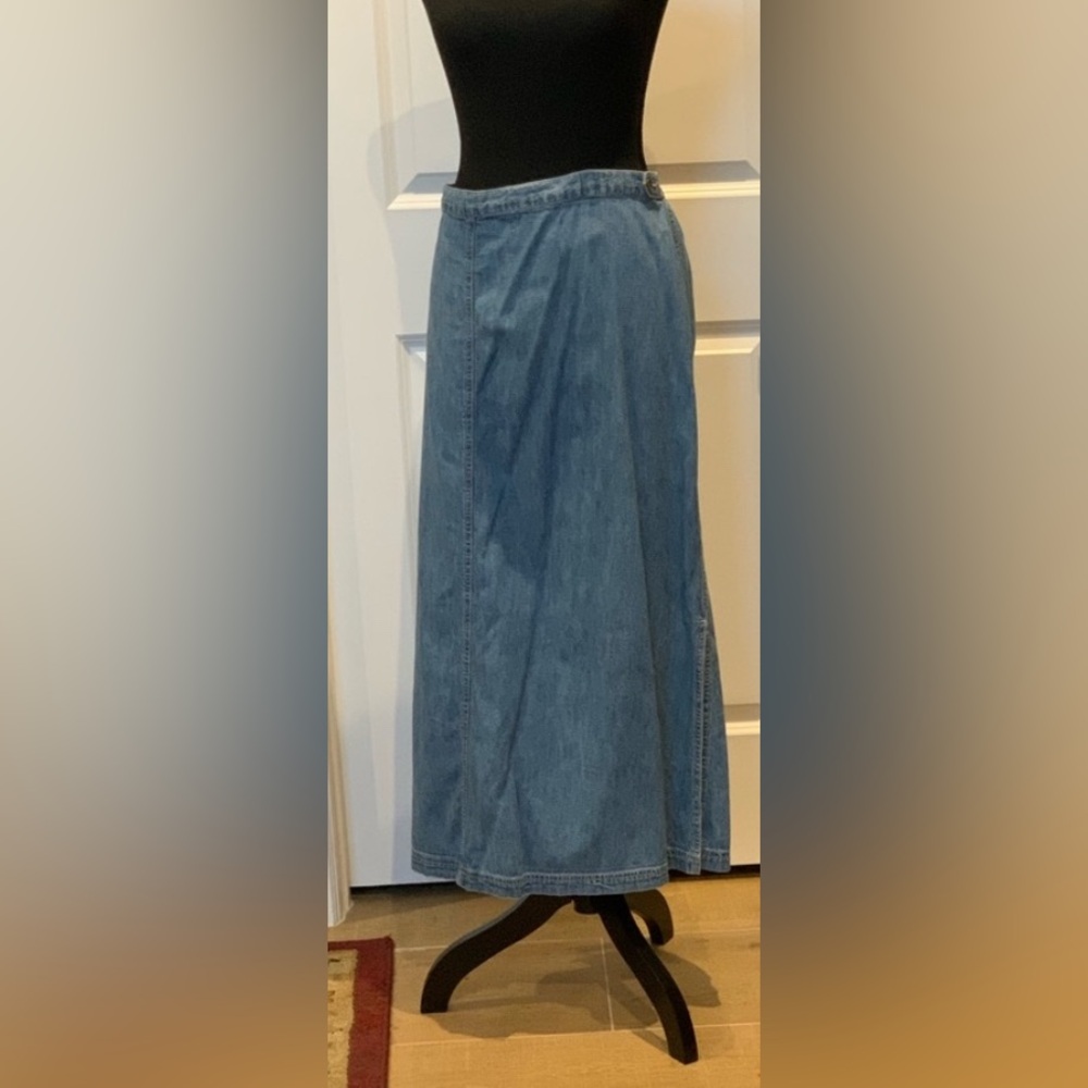 Classic Denim A-Line Maxi Skirt - Blue